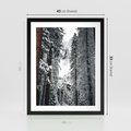 Plakat w ramie 40x50 - Cicha Magia Zimowego Lasu - zimowy las, ośnieżone drzewa - rama czarna