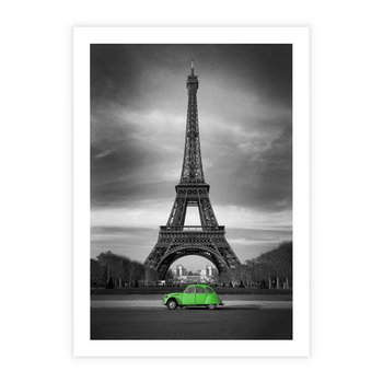 Plakat bez ramy 40x50 - Paryskie Romantyczne Spotkanie - Eiffla, samochód