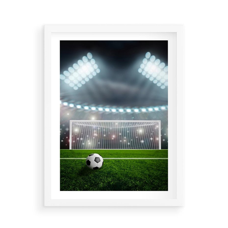 Plakat w ramie 50x70 - Strzał do bramki - piłka, nożna - rama biała