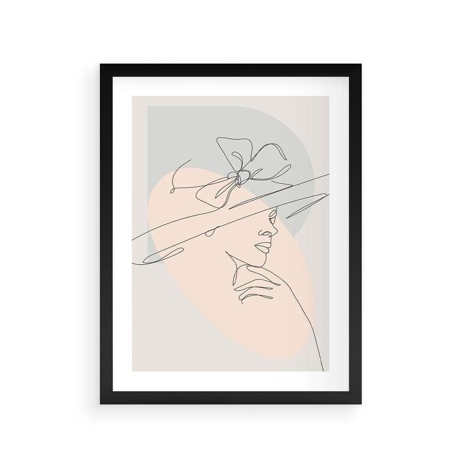 Plakat w ramie 30x40 - Twarz Kobiety w Pastelach - minimalistyczna grafika, pastelowe tłó - rama czarna