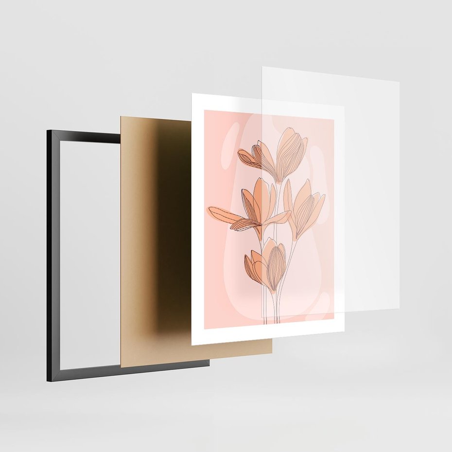 Plakat w ramie 40x50 - Przenikające Kształty - minimalistyczny plakat, pudrowe kwiaty - rama czarna