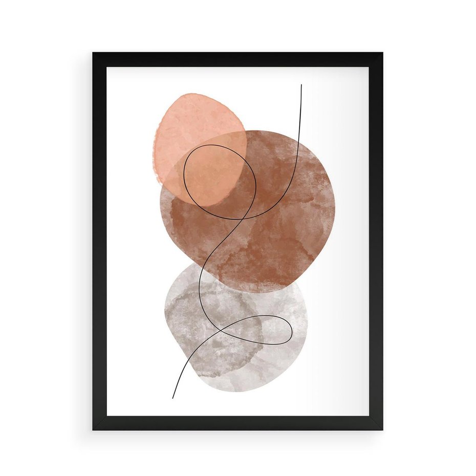 Plakat w ramie 50x70 - Brązowe Akwarelowe Zawirowania - abstrakcja, brązowe akwarelowe plamy - rama czarna