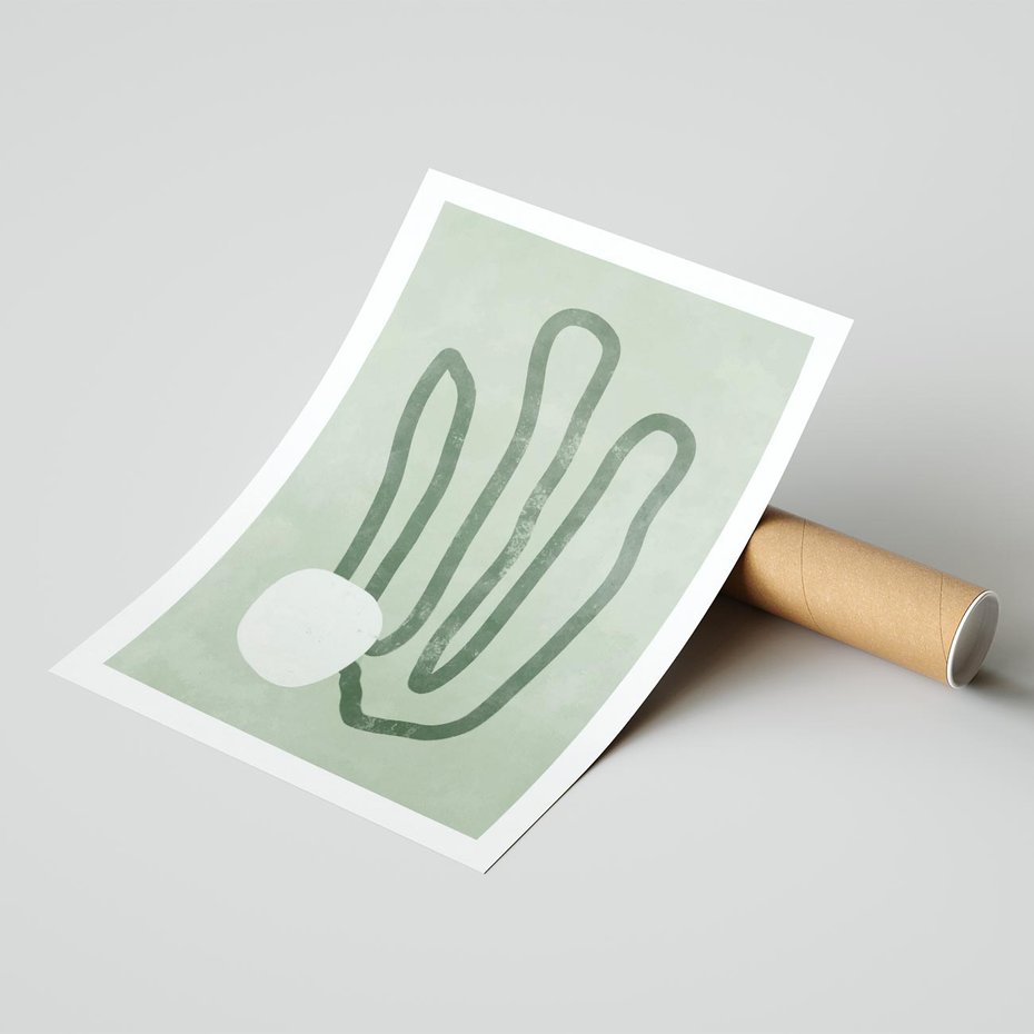 Plakat bez ramy 50x70 - Spokojne Kształty Natury - zielona abstrakcja, zgaszona zieleń