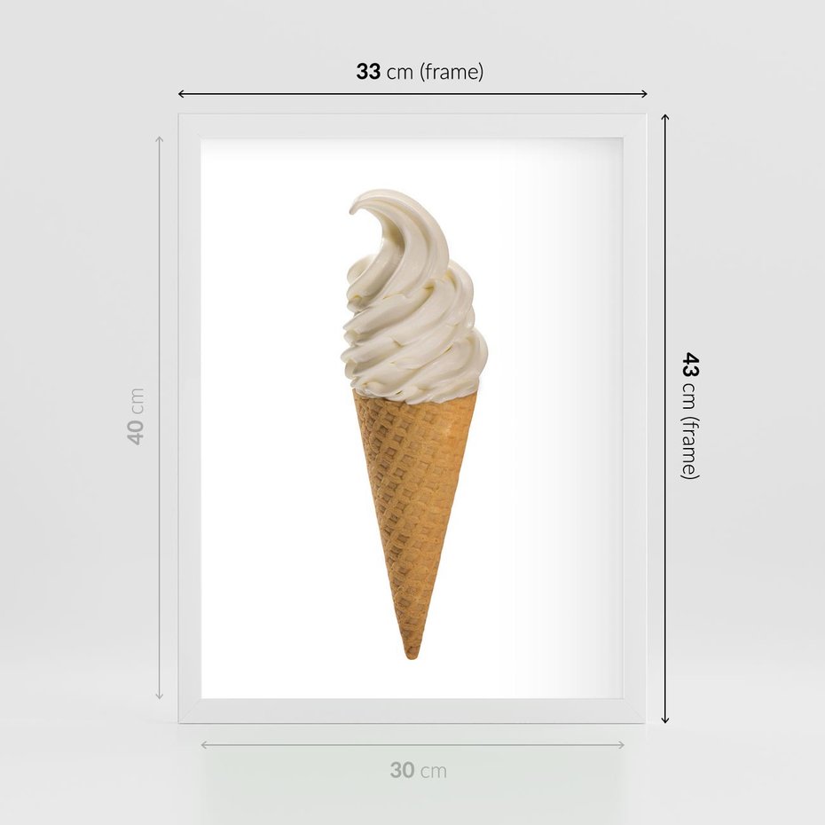 Plakat w ramie 30x40 - Rozkoszna Chłodząca Radość - lody, lód - rama biała