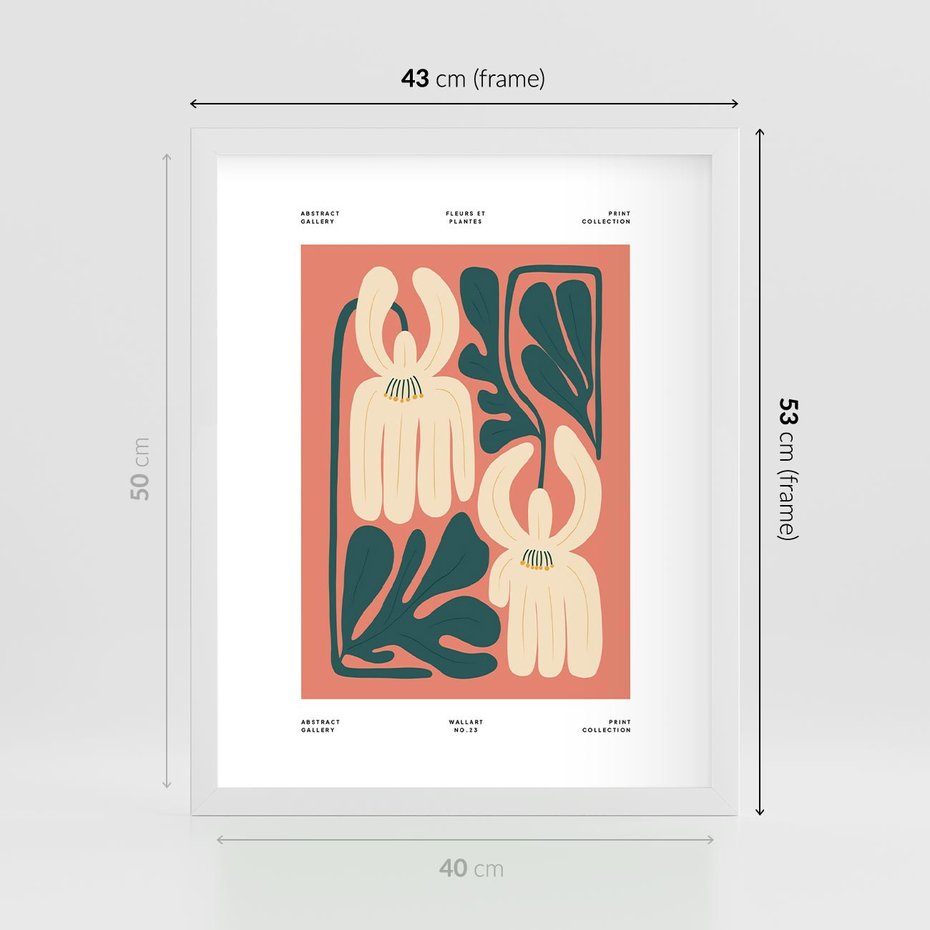 Plakat w ramie 40x50 - Migotliwe Echa - kwiaty, nowoczesna abstrakcja - rama biała