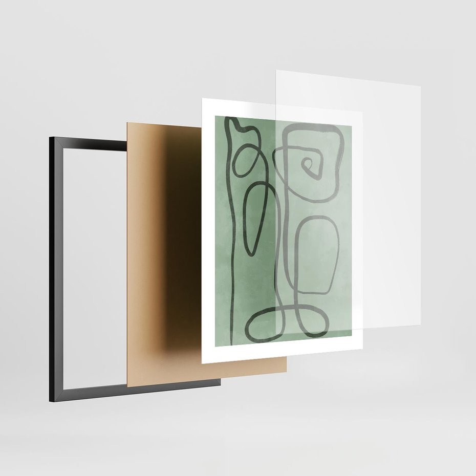 Plakat w ramie 40x50 - Zielone Wariacje w Liniach - abstrakcyjne zielone linie, skandynawski design - rama czarna