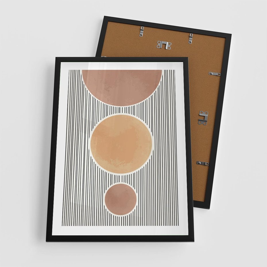 Plakat w ramie 50x70 - Taniec Linii - abstrakcyjna nowoczesna sztuka, koła okręgi - rama czarna