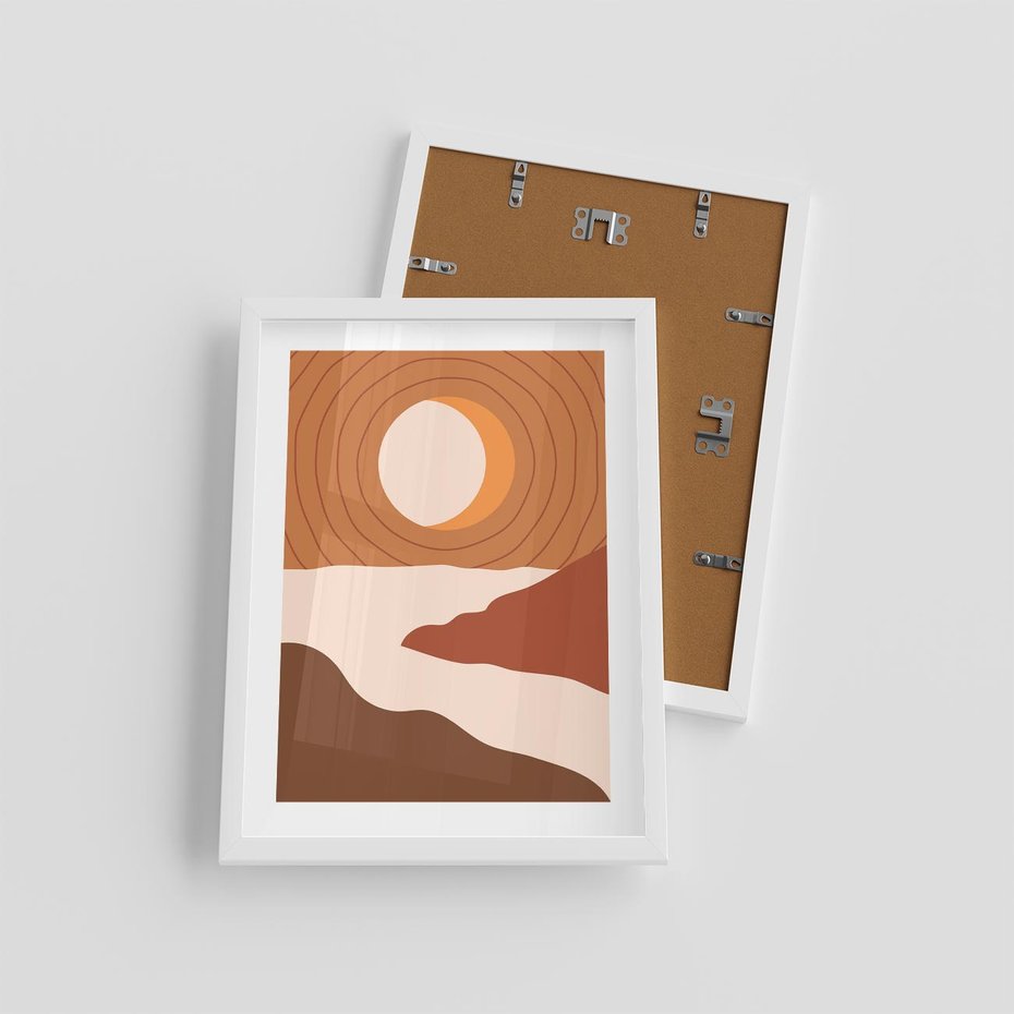 Plakat w ramie 30x40 - Sztuka Zachodu Słońca: Nowoczesna Sceneria - plakat, nowoczesna grafika - rama biała