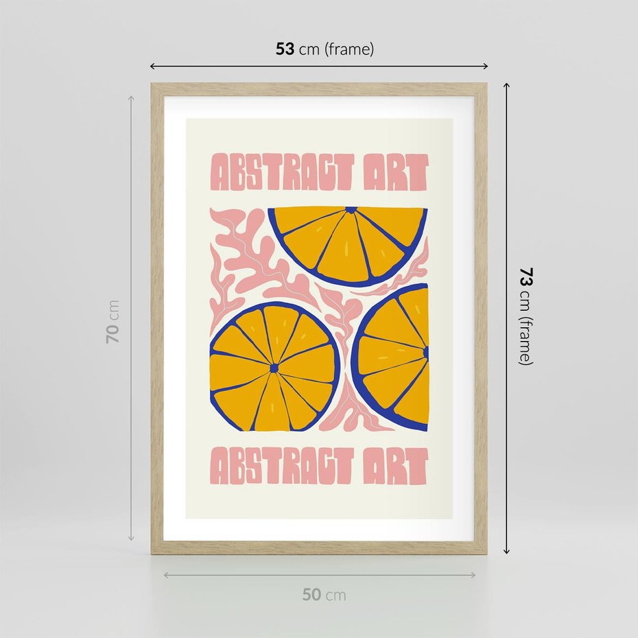 Plakat w ramie 50x70 - Podróżne Wizje - typografia, cytryny - rama drewno