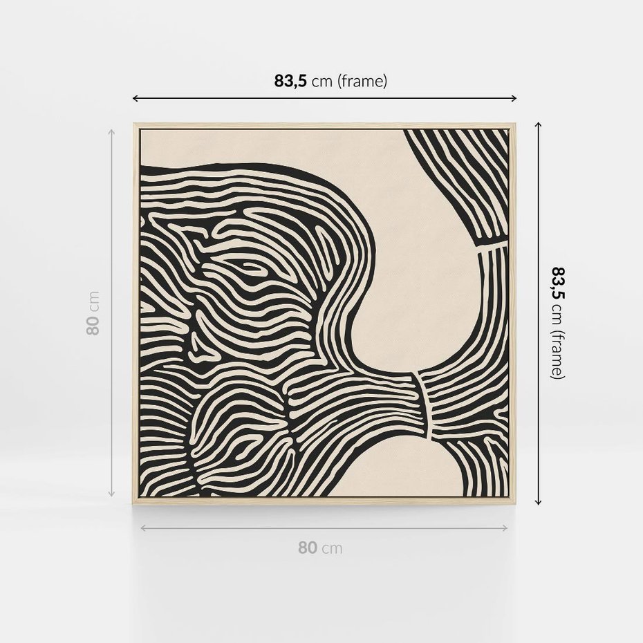 Obraz w ramie 80x80 - Harmonijne Kształty - abstrakcyjne ryciny, czarno biały - rama drewno