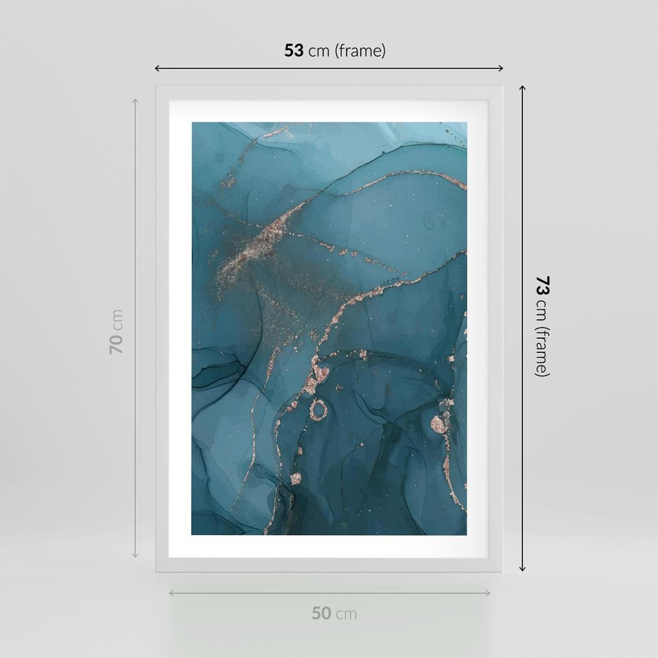 Plakat w ramie 50x70 - Marmurowa Elegancja: Kolory Oceanu - marmur, kolory oceanu - rama biała
