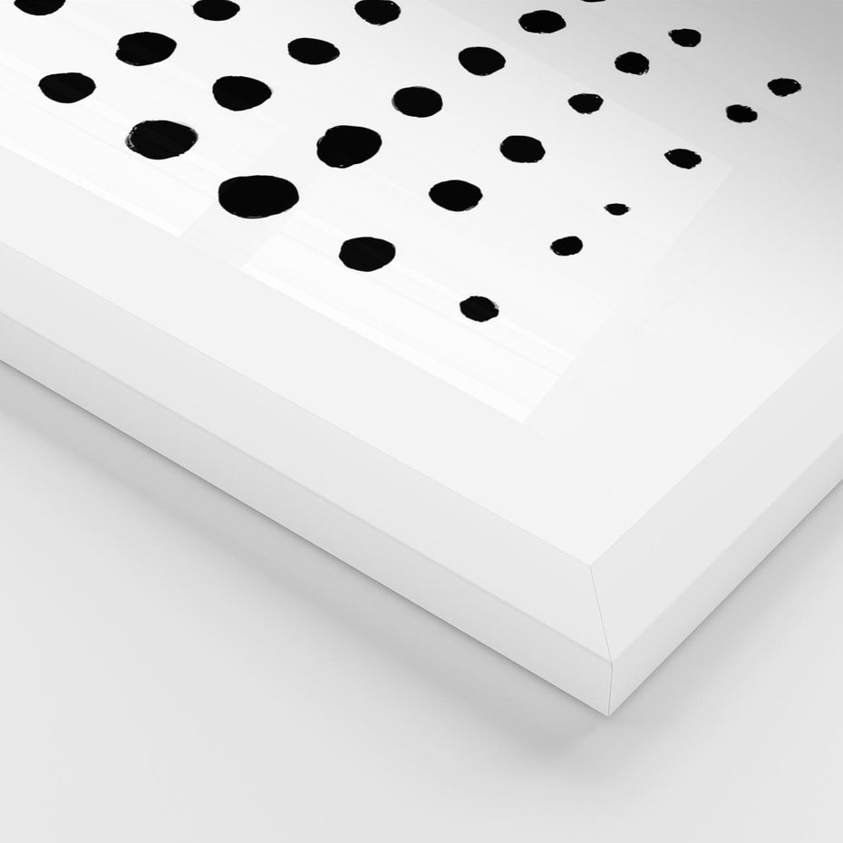 Plakat w ramie 40x50 - Refleksje Światła - minimalistyczna kompozycja, czarne kropkina białym tle - rama biała
