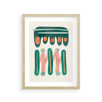 Plakat w ramie 50x70 - Zaklęte Wzory Natury - przypadkowe abstrakcyjne wzory, pomarańczowy i zielony - rama drewno