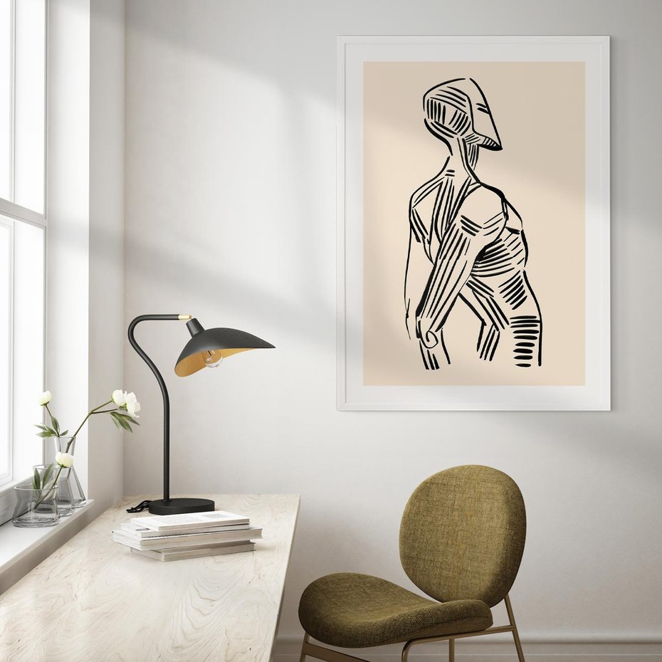 Plakat w ramie 40x50 - Eksploracja Wizualna - szkic, czarno biały - rama biała