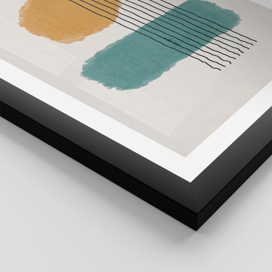 Plakat w ramie 50x70 - Wibracje Barw - abstrakcyjne akwarelowe plamy, nieregularne kreski - rama czarna