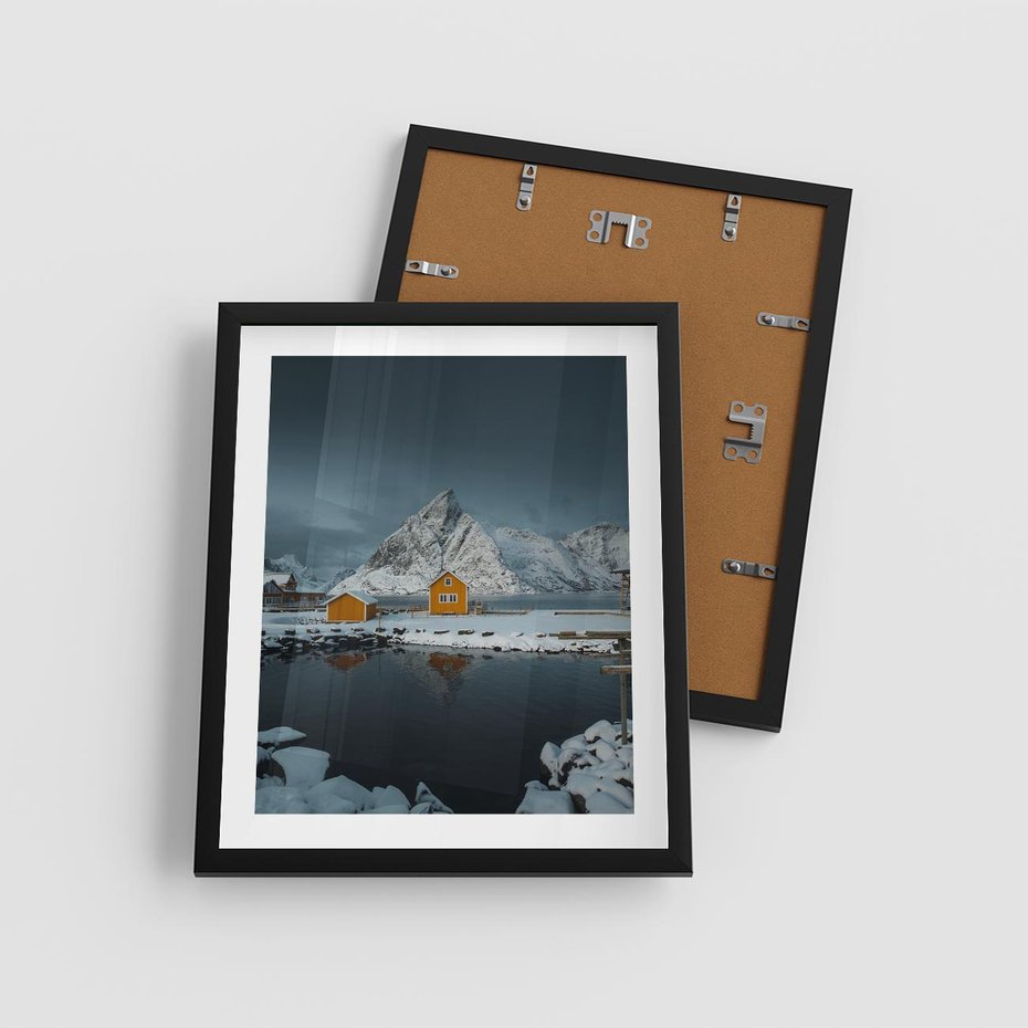 Plakat w ramie 40x50 - Minimalizm i Urok Natury - skandynawskie, domki - rama czarna