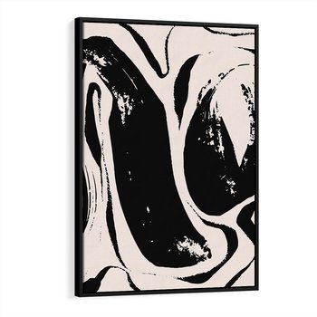 Obraz w ramie 50x70 - Wibracje w ciemnościach duszy - czarno biała abstrakcja, nieregularne rozmyte linie - rama czarna