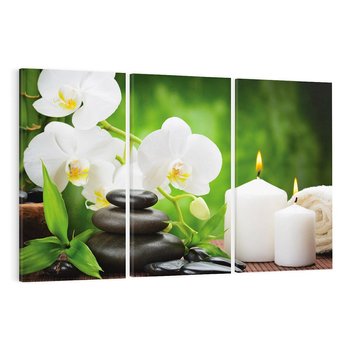 Obraz na płótnie 120x80 - Relaksacyjny SPA: masaż z kamieniami i kwiatami - SPA, masaż