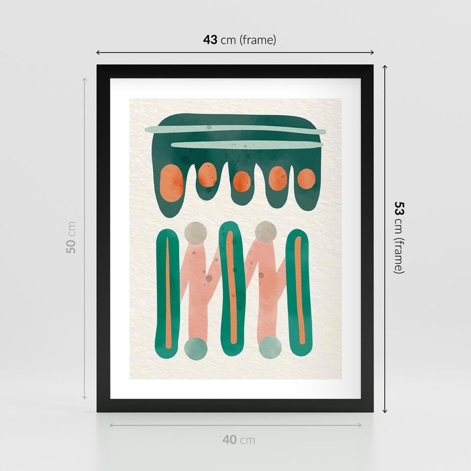 Plakat w ramie 40x50 - Zaklęte Wzory Natury - przypadkowe abstrakcyjne wzory, pomarańczowy i zielony - rama czarna