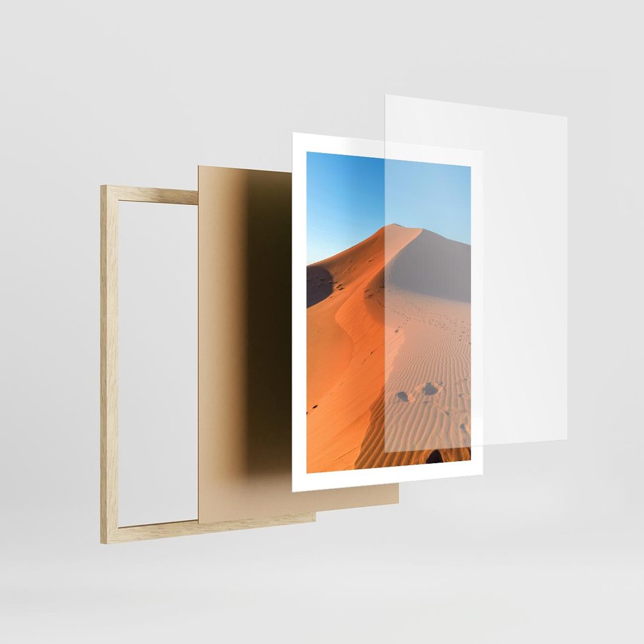 Plakat w ramie 50x70 - Piasek pustyni wędruje - pustynia, piasek - rama drewno