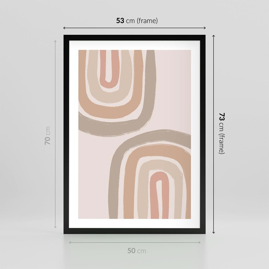Plakat w ramie 50x70 - Migotliwe Tęczowe Przestrzenie - abstakcyjne tęcze, delikatne odcienie beżu - rama czarna