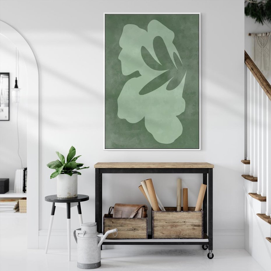 Obraz w ramie 70x100 - Kształty Zieleni - abstrakcyjny kształt, zielony plakat - rama biała