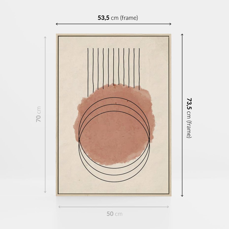 Obraz w ramie 50x70 - Migotliwe Kontury - akwarelowa plama, geometryczne szkicowane kształty - rama drewno