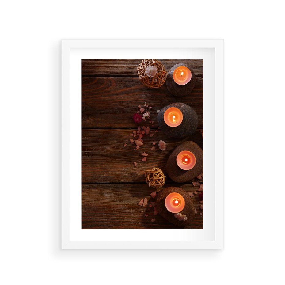 Plakat w ramie 30x40 - Relaksujące spa z pochodniami - spa, świece - rama biała