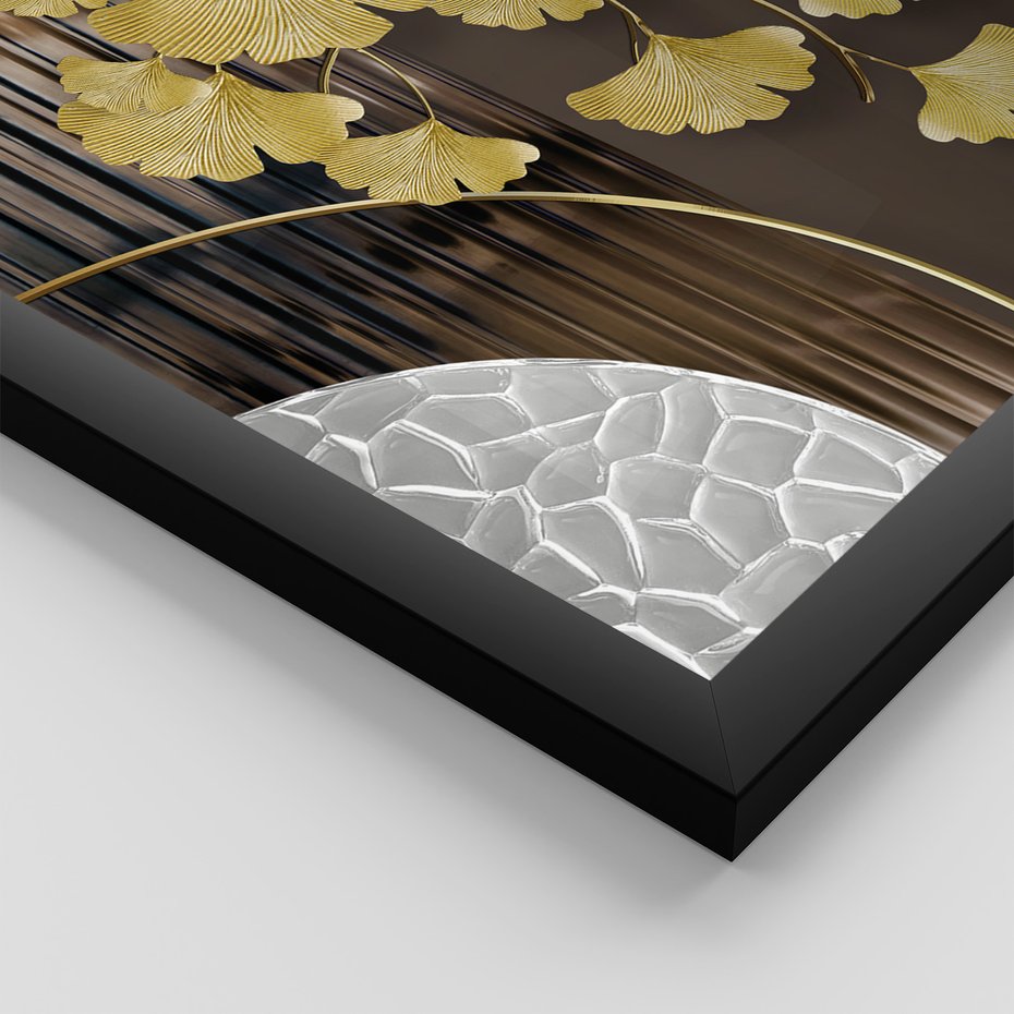 Zestaw obrazy w ramie 30x40 galeria - Japońskie, liście, abstrakcja, nowoczesny - rama czarna