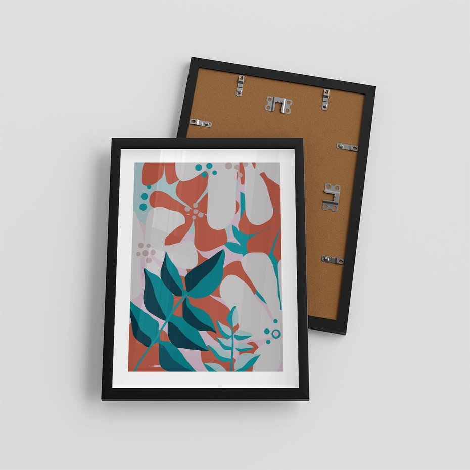 Plakat w ramie 30x40 - Harmonijne Formy - abstrakcyjna kompozycja kwiatowych form, kolor zgaszone - rama czarna