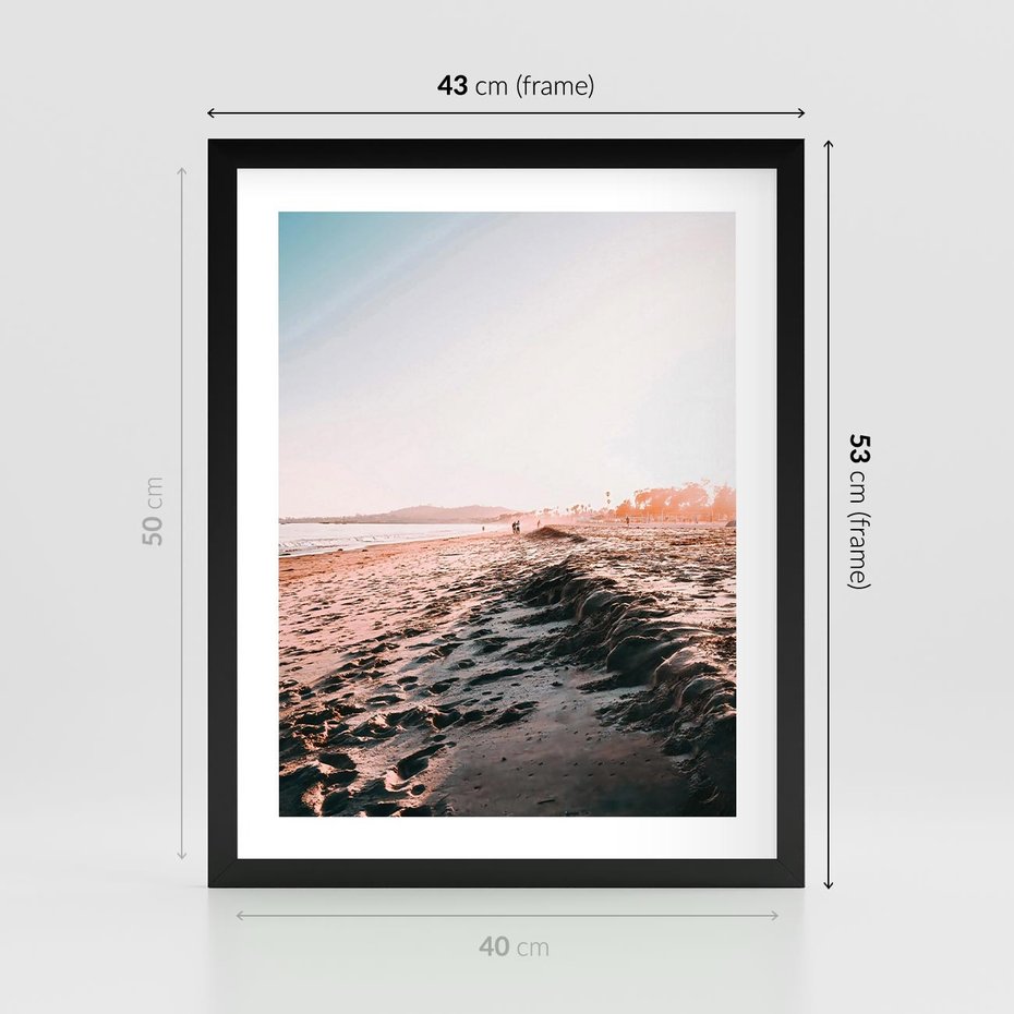 Plakat w ramie 40x50 - Błogie Chwile na Plaży - plaża, zachód słońca wakacje - rama czarna