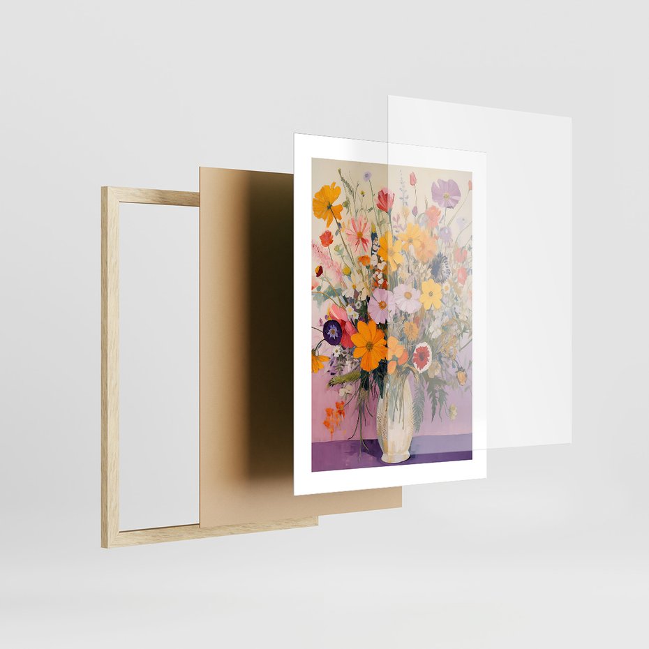 Zestaw obrazy w ramie 40x50 galeria - kwiaty, wazon, akwarela, pastele - rama drewno