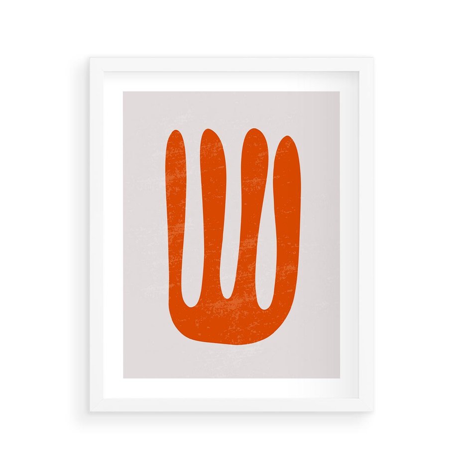 Plakat w ramie 40x50 - Eksploracja Nowego Światła - abstrakcyjna pomarańczowa forma, minimalizm - rama biała