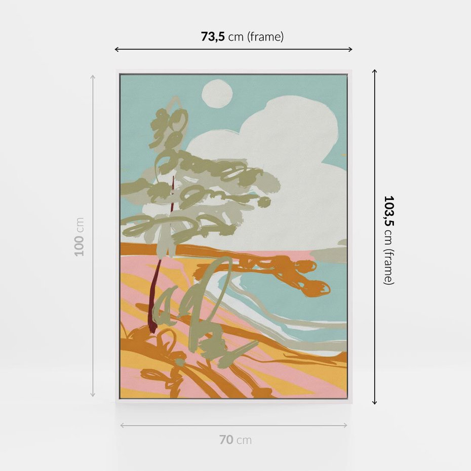 Obraz w ramie 70x100 - Spokojny Wiatr - pastelowy krajobraz, nowoczesny plakat - rama biała