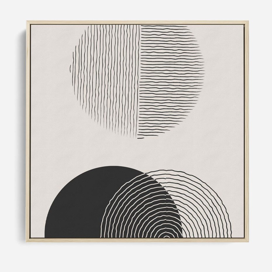 Obraz w ramie 80x80 - Przenikająca Rzeczywistość - abstrakcyjna kompozycja, okręgi i półokręgi - rama drewno