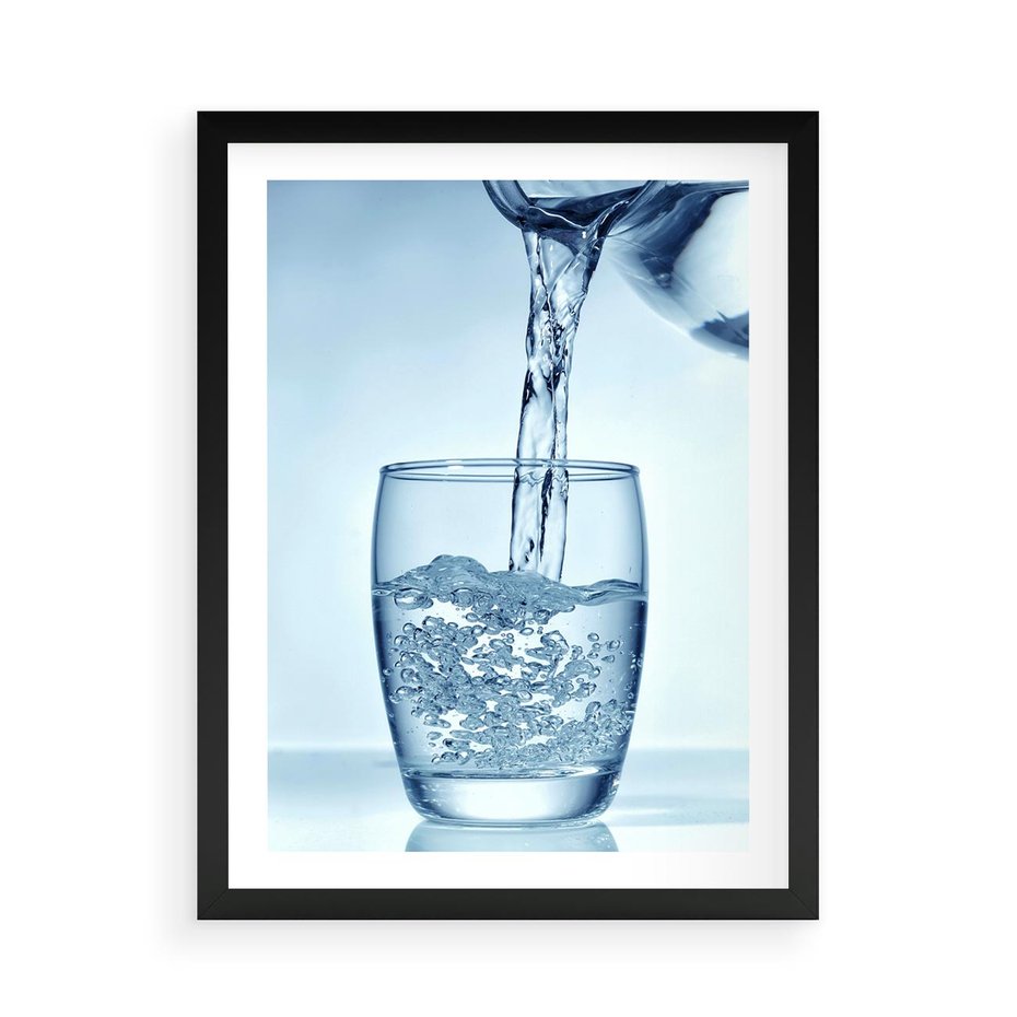 Plakat w ramie 50x70 - Chłodząca szklanka wody - szklanka, wody - rama czarna