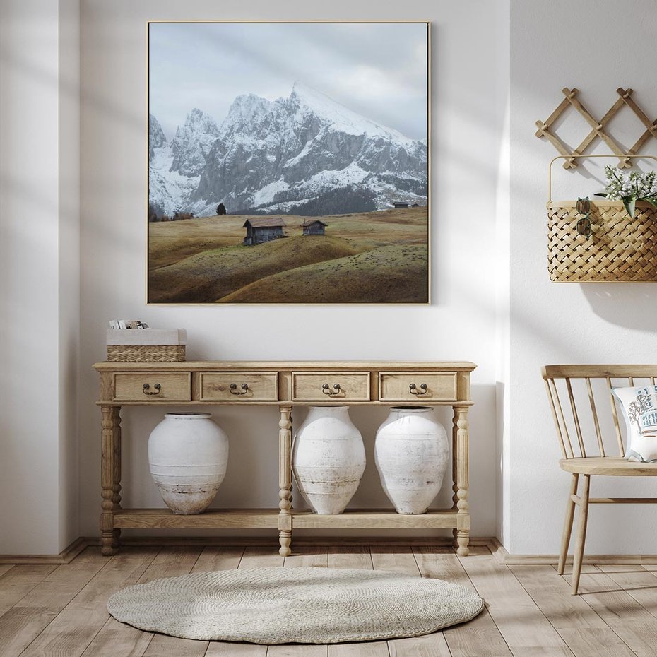 Obraz w ramie 50x50 - Odkryj Ich Urok - góry, skandynawia - rama drewno