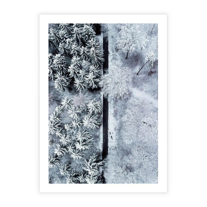 Plakat bez ramy 21x30 - Ujęcie Zimowej Szosy - zima, śnieg