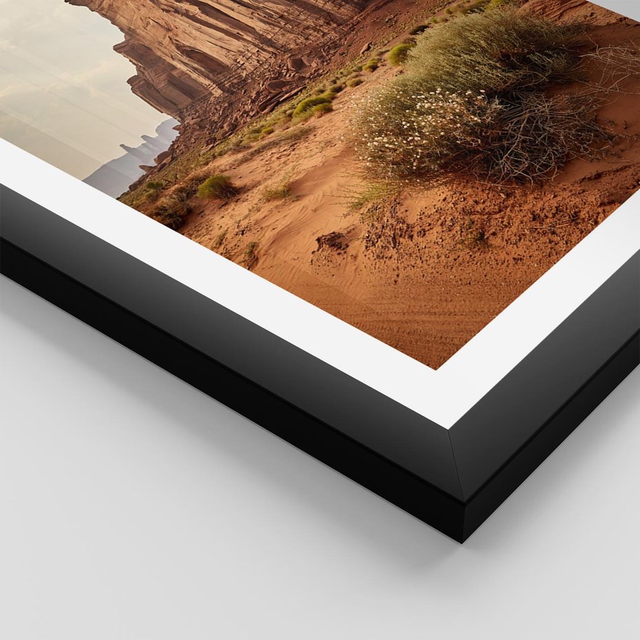 Plakat w ramie 40x50 - Pejzaż pustynnego kanionu - pustynia, kanion - rama czarna