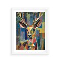 Plakat w ramie 40x50 - Bezgraniczne Kontury Zaskoczenia - abstrakcyjny obraz olejny, jeleń - rama biała