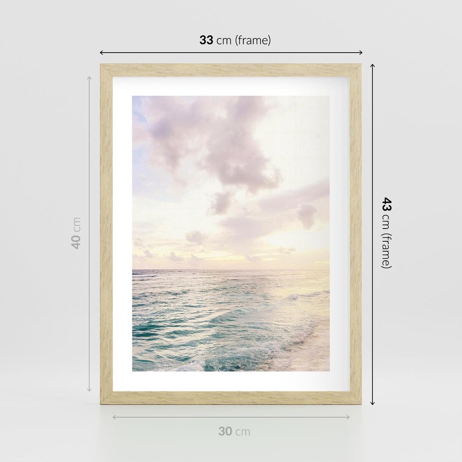 Plakat w ramie 30x40 - Pastelowa Plaża - plaża, pastelowe kolory - rama drewno