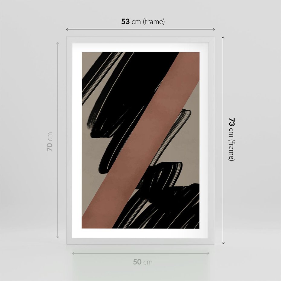Plakat w ramie 50x70 - Mroczne Refrakcje - abstrakcja, czarne splatane linie - rama biała