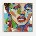 Obraz w ramie 50x50 - Kolorowe Formy - abstrakcyjny portret kobiety, twarz - rama drewno