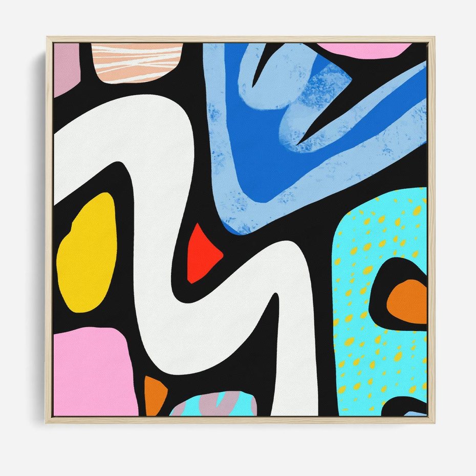 Obraz w ramie 80x80 - Komiksowe Formy - abstrakcyjne formy, komiksowy styl - rama drewno