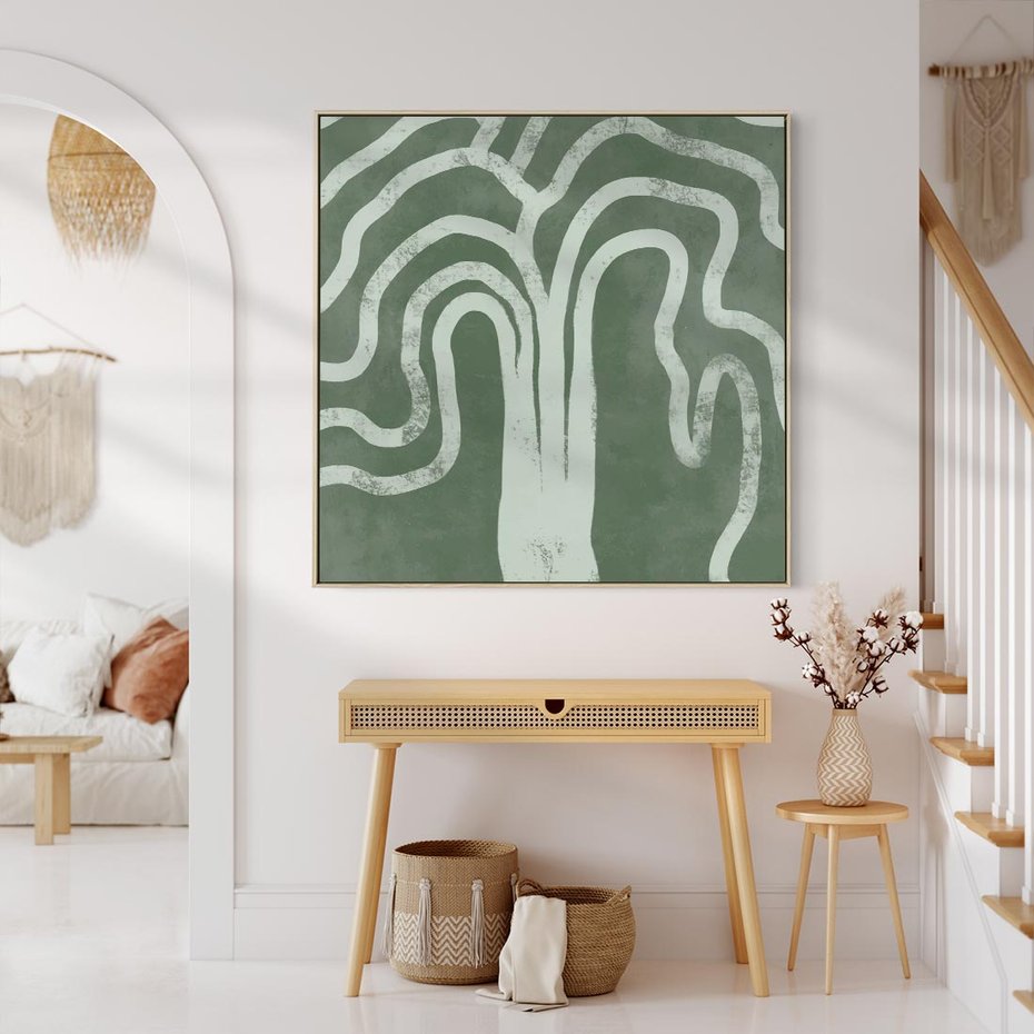 Obraz w ramie 50x50 - Inspirujące Zawiłości Zieleni - abstrakcyjny kształt, zielony plakat - rama drewno