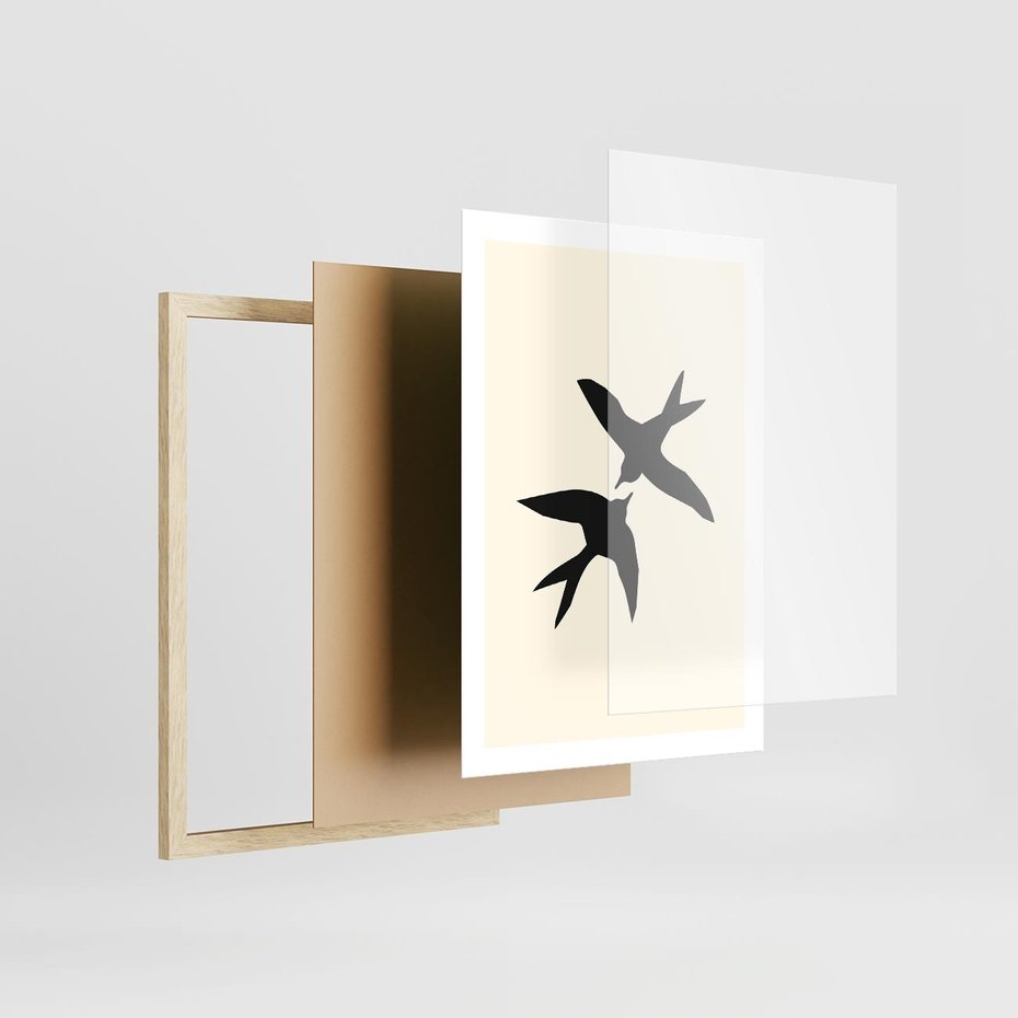 Plakat w ramie 50x70 - Kreatywne Echa - jaskółki, minimalizm - rama drewno