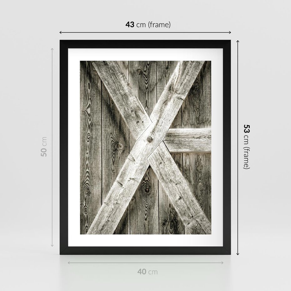 Plakat w ramie 40x50 - Drewniane Drzwi do Stodoły - stare drzwi do stodoły, drewniane - rama czarna