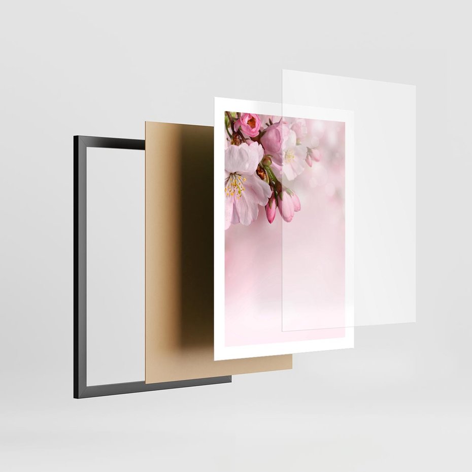 Plakat w ramie 50x70 - Kwitnąca wiśnia: delikatność natury - kwitnąca, wiśnia - rama czarna