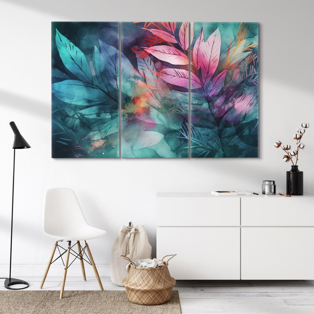 Obraz na płótnie 120x80 - Subtelne Zielone - pastelowe zielone liście, róż