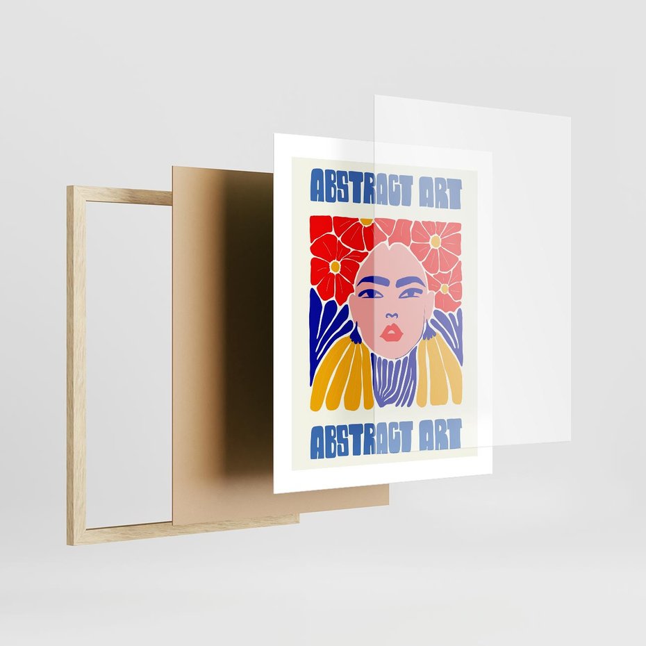 Plakat w ramie 40x50 - Przenikające Refleksje - sztuka abstrakcyjna, nowoczesny plakat - rama drewno